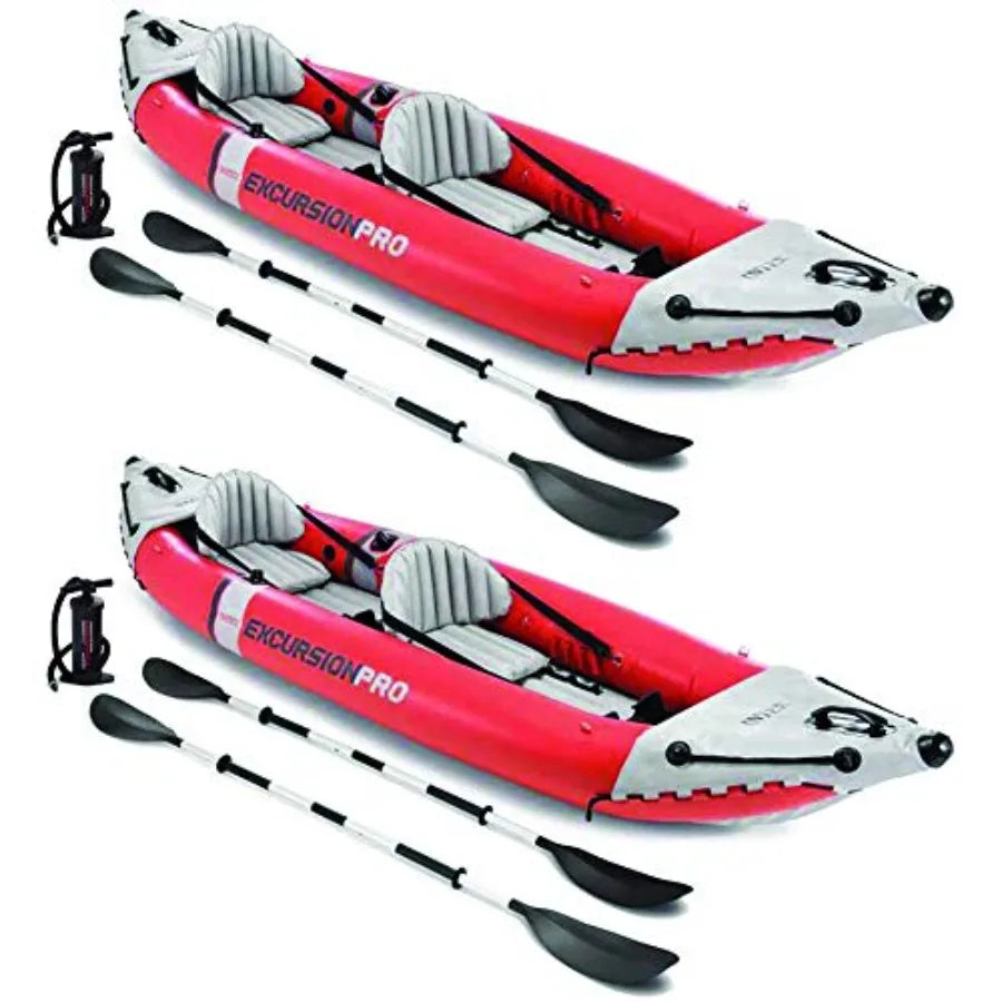 Excursion Pro Inflatable Kayak Set For Outdoor Recreation: SuperTough PVC, Blue And Gray, 2-Person With 400lb Capacity And Adju