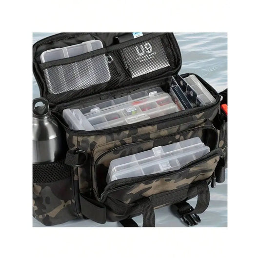 1pc Multi-Layer Waterproof Fishing Tackle Bag, Available In Camouflage, Geometric Pattern Or Solid Color, Zipper Closure, Shoulder Strap. Ideal For Outdoor Hiking, Camping And Fishing Equipment Storage.