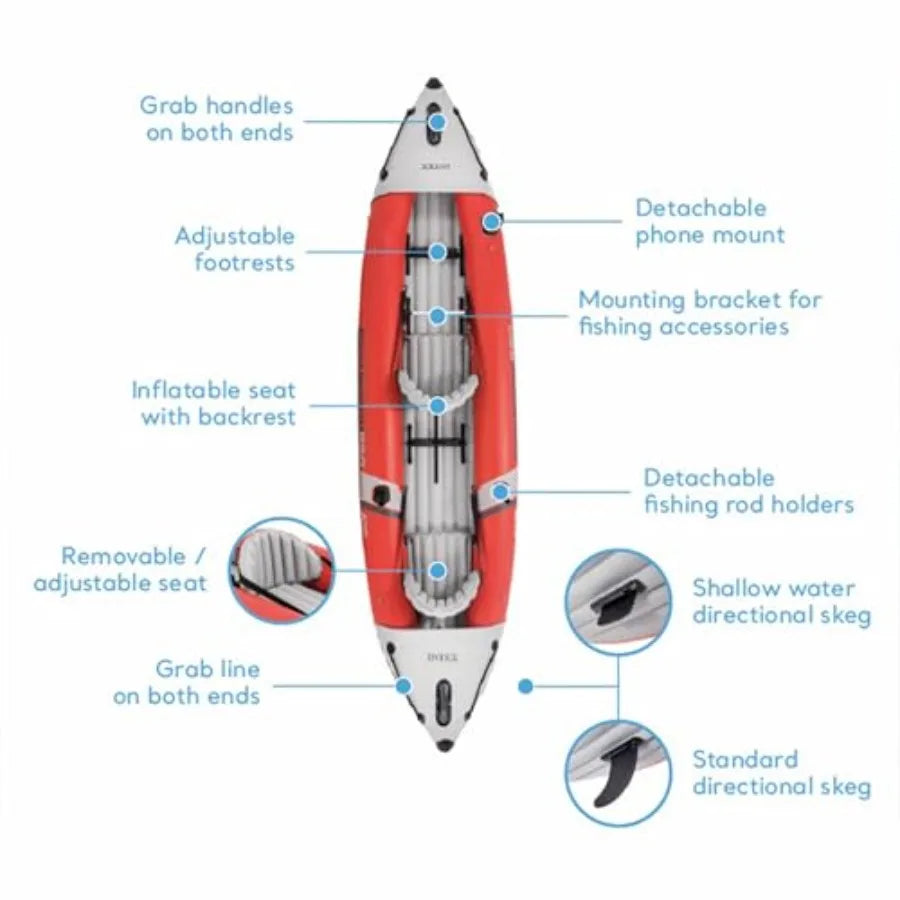 Excursion Pro Inflatable Kayak Set For Outdoor Recreation: SuperTough PVC, Blue And Gray, 2-Person With 400lb Capacity And Adju