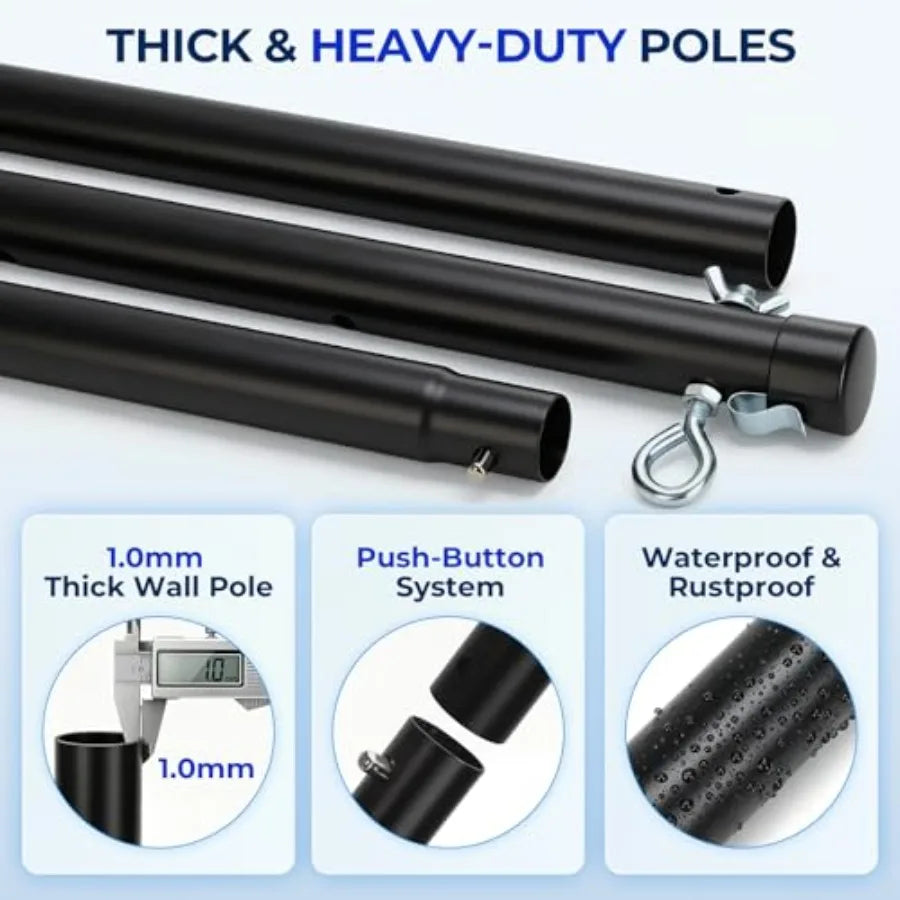 Outdoor volleyball net set for backyard, beach, grass: polyester net, black-gray, all-weather durability easy 4-pole height adj