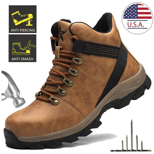 Work Boots Indestructible Safety Shoes Men Steel Cap Puncture-Proof