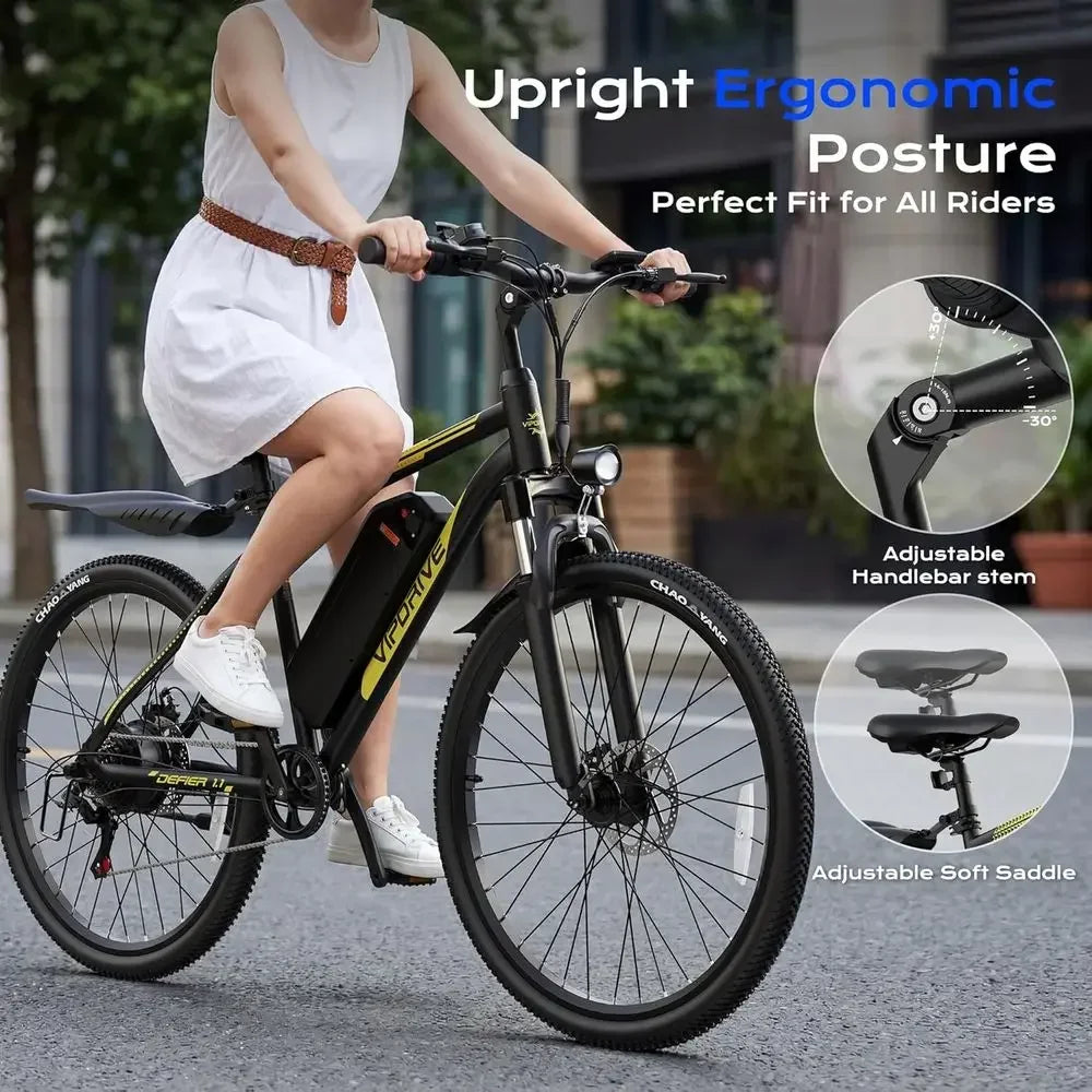 750W Peak Motor Adult Electric Mountain Bike, 22 MPH, 48V, 50 Miles Range, 24/26 Wheels, 7-Speed, Front Suspension