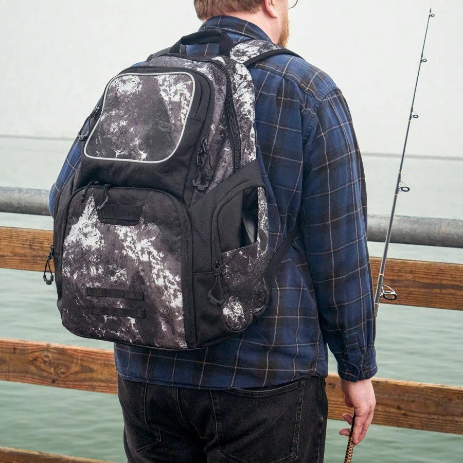 Deluxe Fishing Tackle Backpack Midnight for Outdoor Anglers Durable Nylon Black with Multiple Compartments