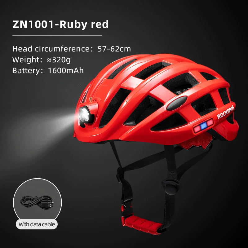 ROCKBROS Bike Headlamp Cycling Helmet Ultralight USB Charging Bicycle Light Helmet Sports Safety MTB Bike Cap For Men Women