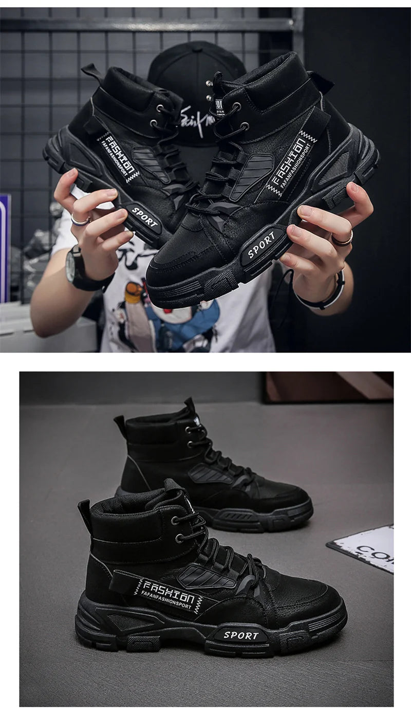 2024 Spring New Leisure Shoes for Men Outdoor Work Boots Trendy Fashion Leather Boots High Top