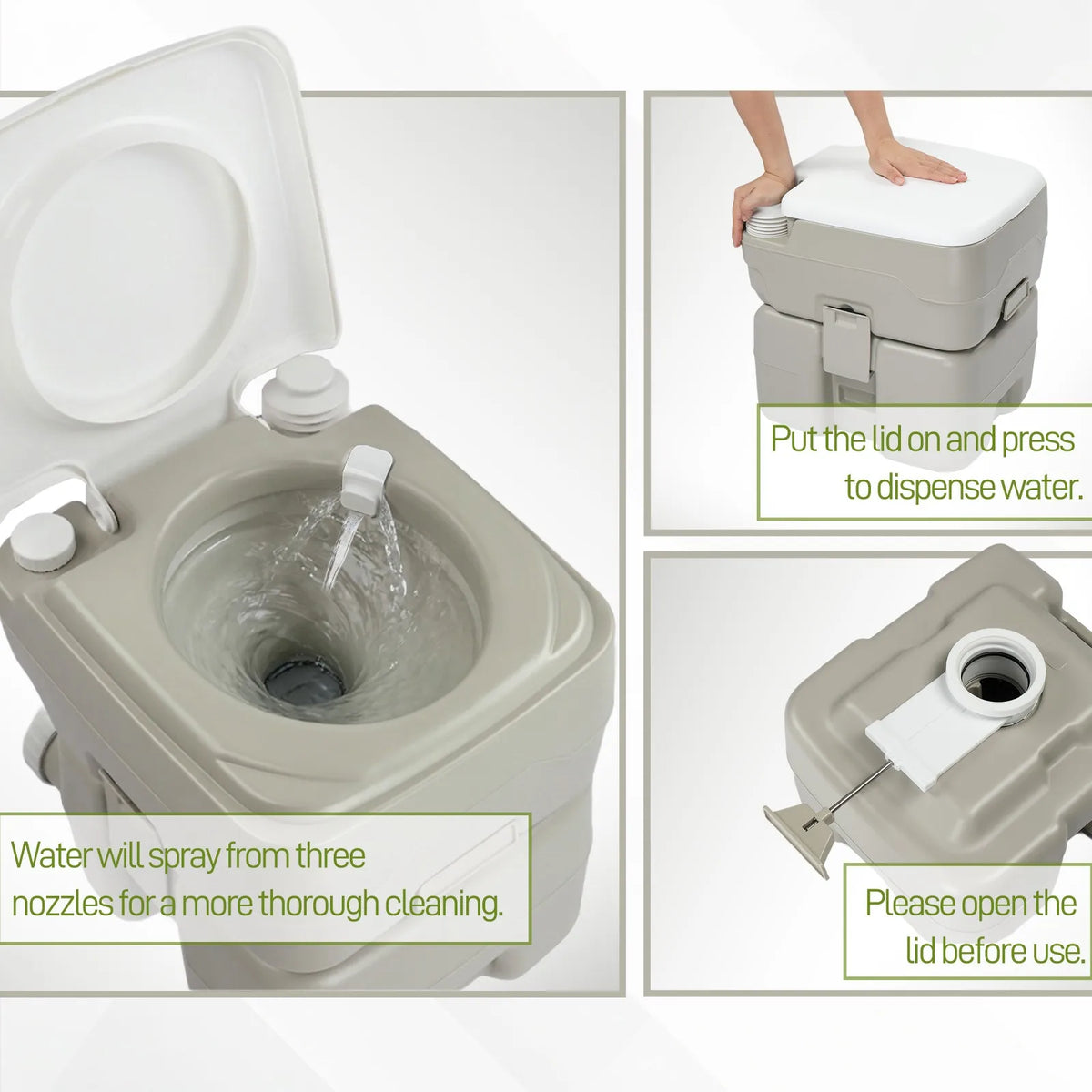 Portable Toilet 20L 5 Gallon Flush Travel Camping Outdoor/Indoor Car SUV Gray