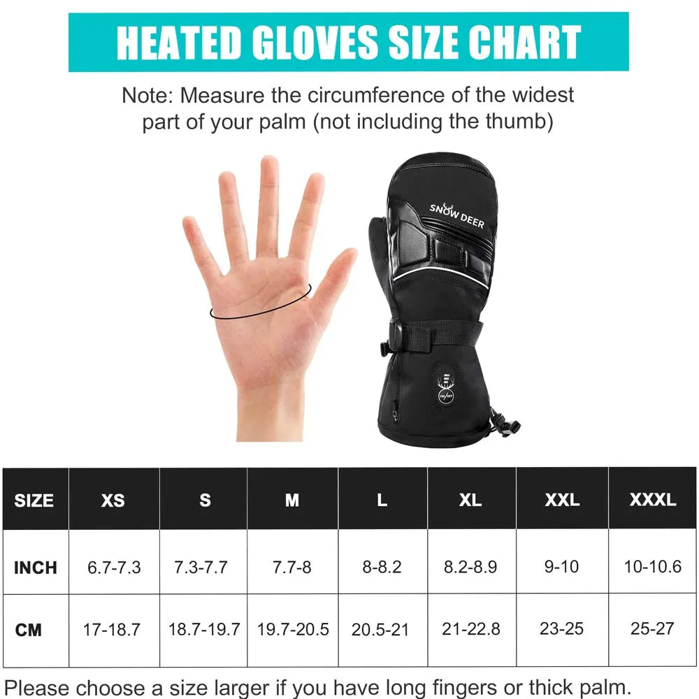 Moto Snowboard Rechargeable Electric Heated Skiing Gloves Leather Battery Winter Mittens For Women Men