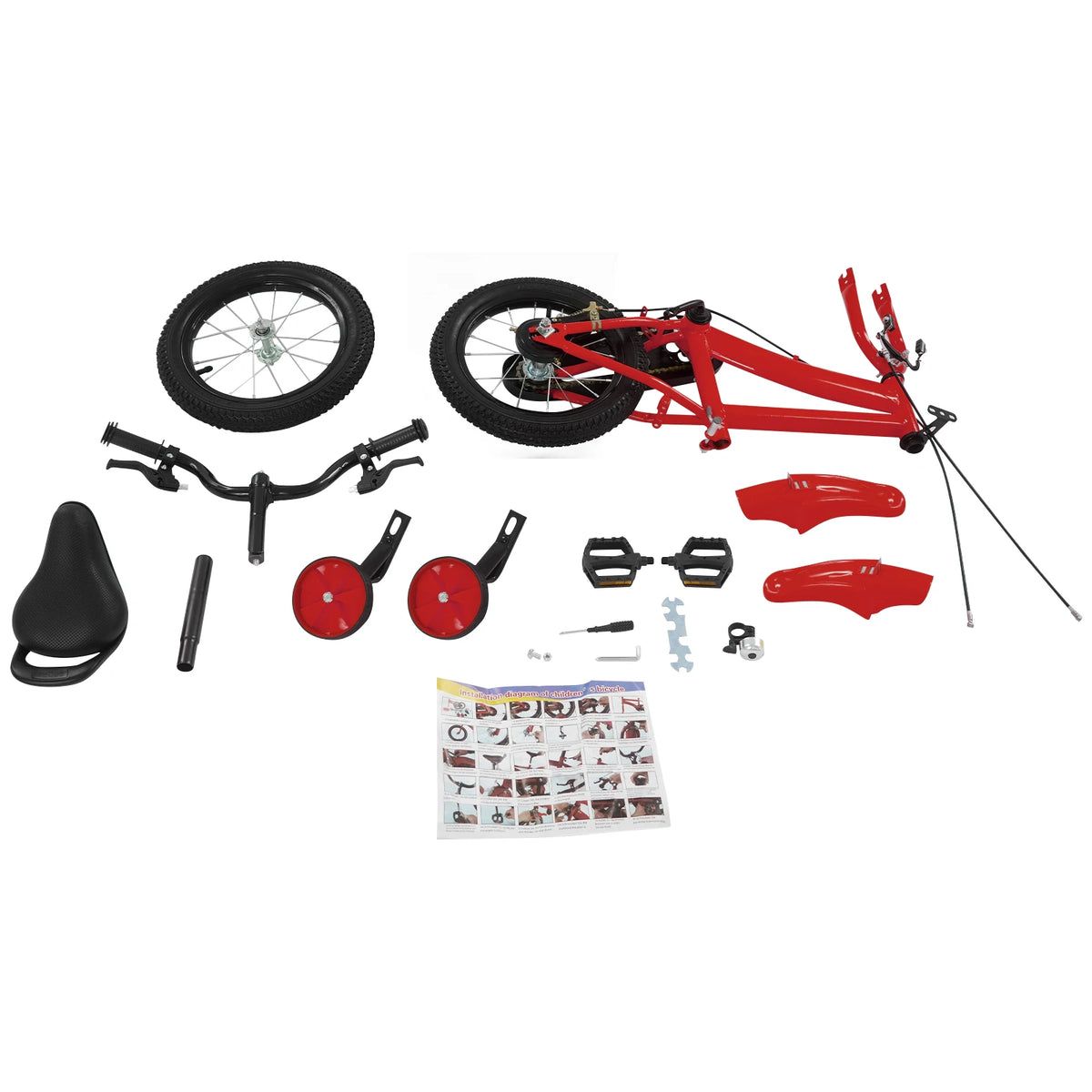 14 Inch Kids Bike w/ Training Wheels, Adjustable Seat Height Dual Brakes Children's Bicycle Kids Learning Bicycle for Boys Girls