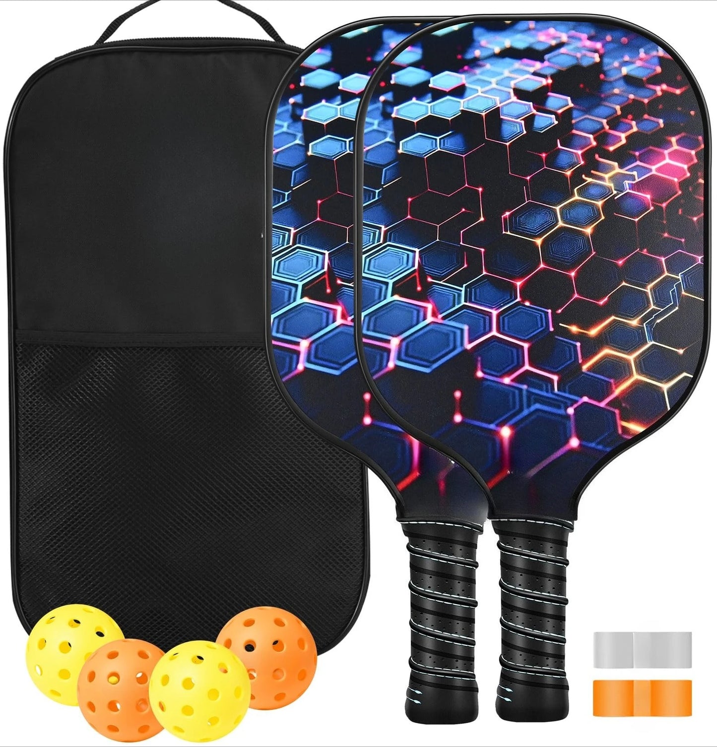 2 Pack 4 Pack USAPA Approved Fiberglass Pickleball Paddles Set With Polypropylene Honeycomb Core Lightweight Rackets Equipped With Pickleball Balls And Storage Carry Bag For Beginners Men Women Indoor Outdoor Court Training R