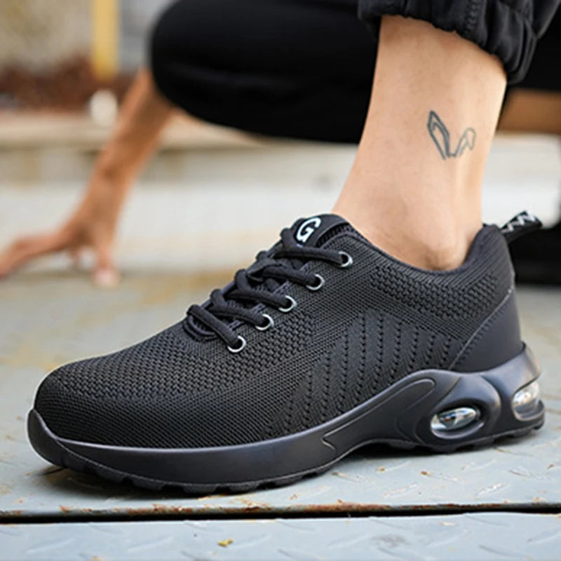 Fashion Men's Work Sneakers Mesh Breathable Safety Shoes Men Steel Toe Work Shoe Anti-smashing
