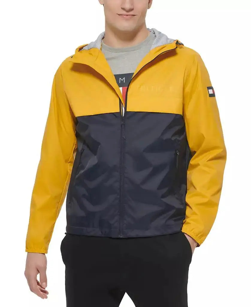 Tommy Hilfiger Men's Water-Resistant Running Jacket with Hood Zip-Front Outdoor Sportswear Design