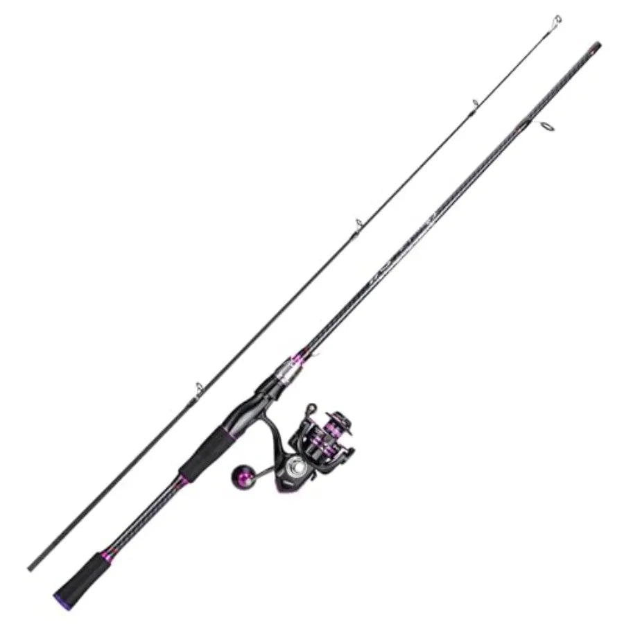 Spinning Fishing Combos Carbon Glass Fiber Composite 2 Piece Fishing Rods with 2000 Size Spinning Reel for Freshwat