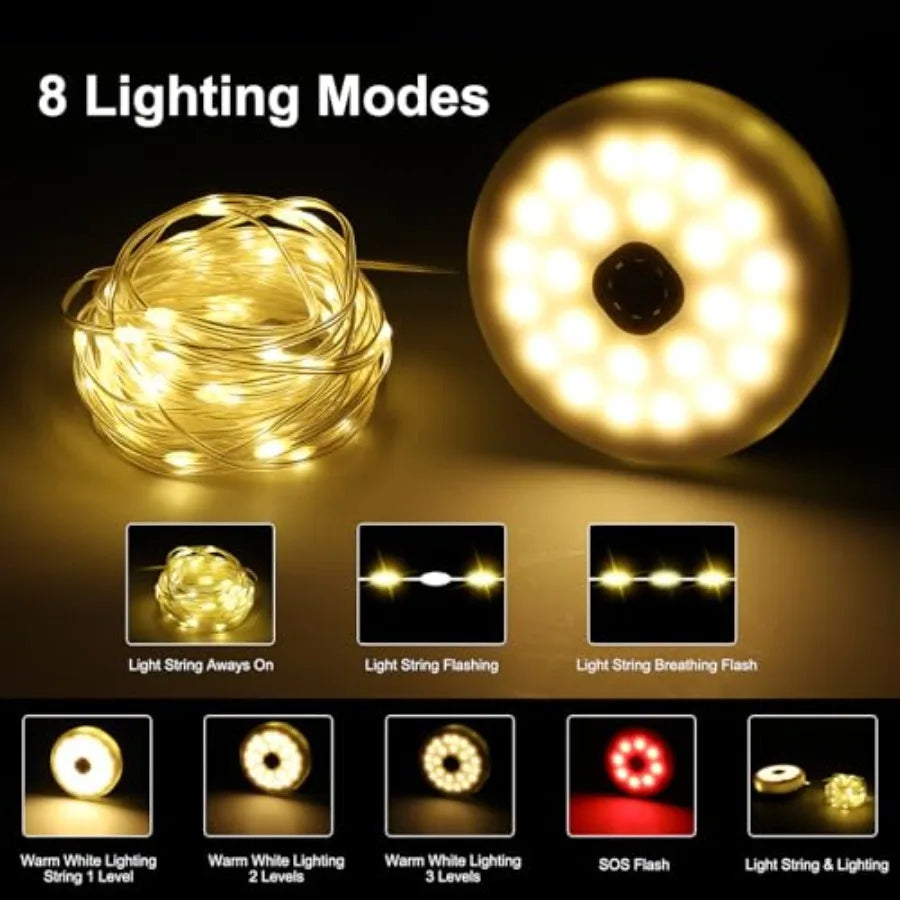 4 in 1 Solar Camping String Lights, Ultra Long String with 160LEDs, Solar Powered and USB Rechargeable Light with Remote Contro