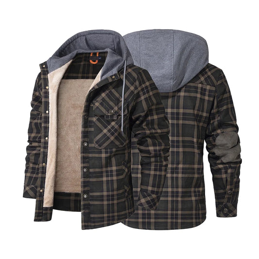 Men's Jackets Winter Hooded Warm Coat Casual Thicken Plaid Work Flannel Snap Sherpa Lined Fleece Clothing
