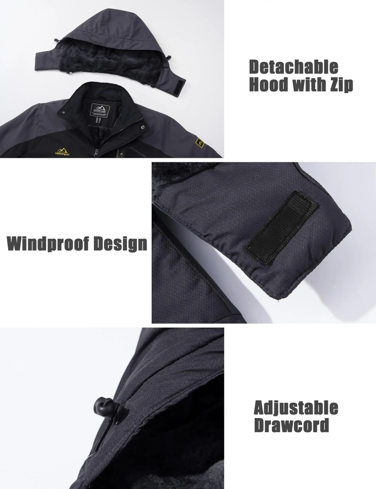 Men's Water-Resistant Ski Jacket Winter Fleece Lined Snow Coat Warm Windproof Outdoor Jacket