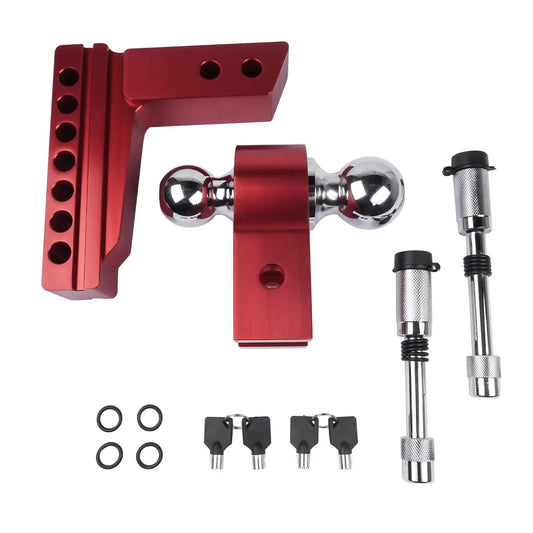 AP03 Adjustable 6" Drop/Rise Trailer Hitch Red for 2" Receiver with Anti-Theft Locks, Dual Ball Mount