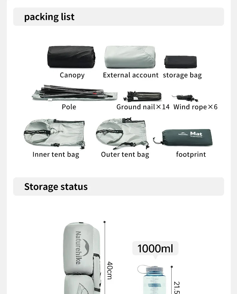 Naturehike Star River UL Camping Tent 2 People Tent 15D Nylon Ultralight Hiking Double Layer Backpacking Travel Tent 3 Seasons