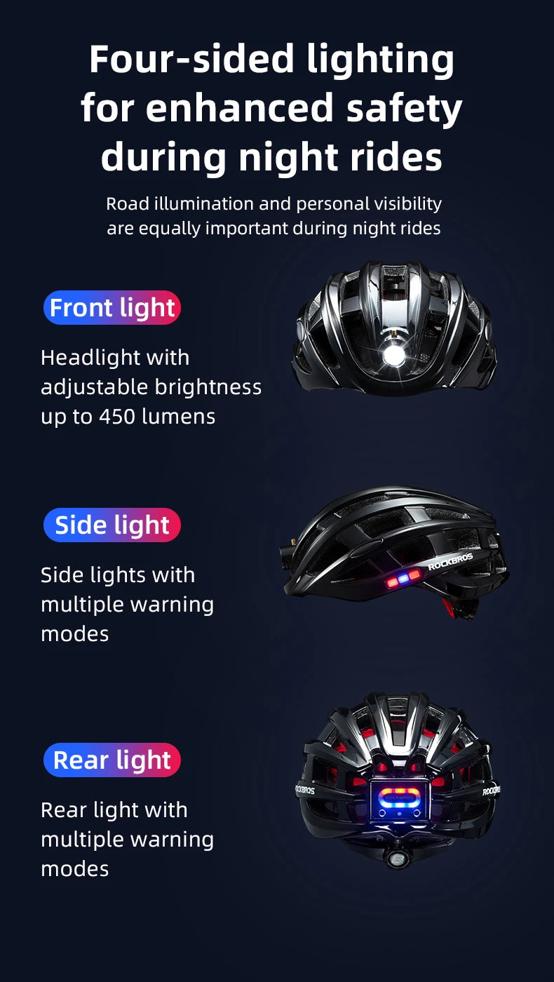 ROCKBROS Bike Headlamp Cycling Helmet Ultralight USB Charging Bicycle Light Helmet Sports Safety MTB Bike Cap For Men Women