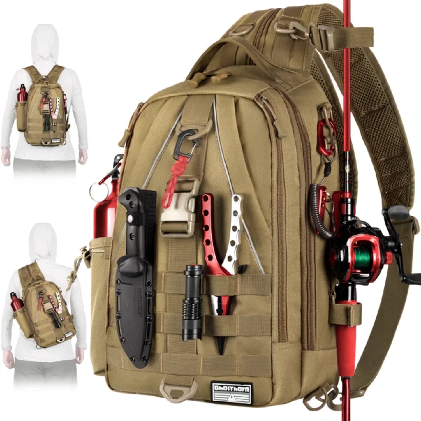 Fishing Backpack Tackle Sling  - Fishing Backpack with Rod Holder