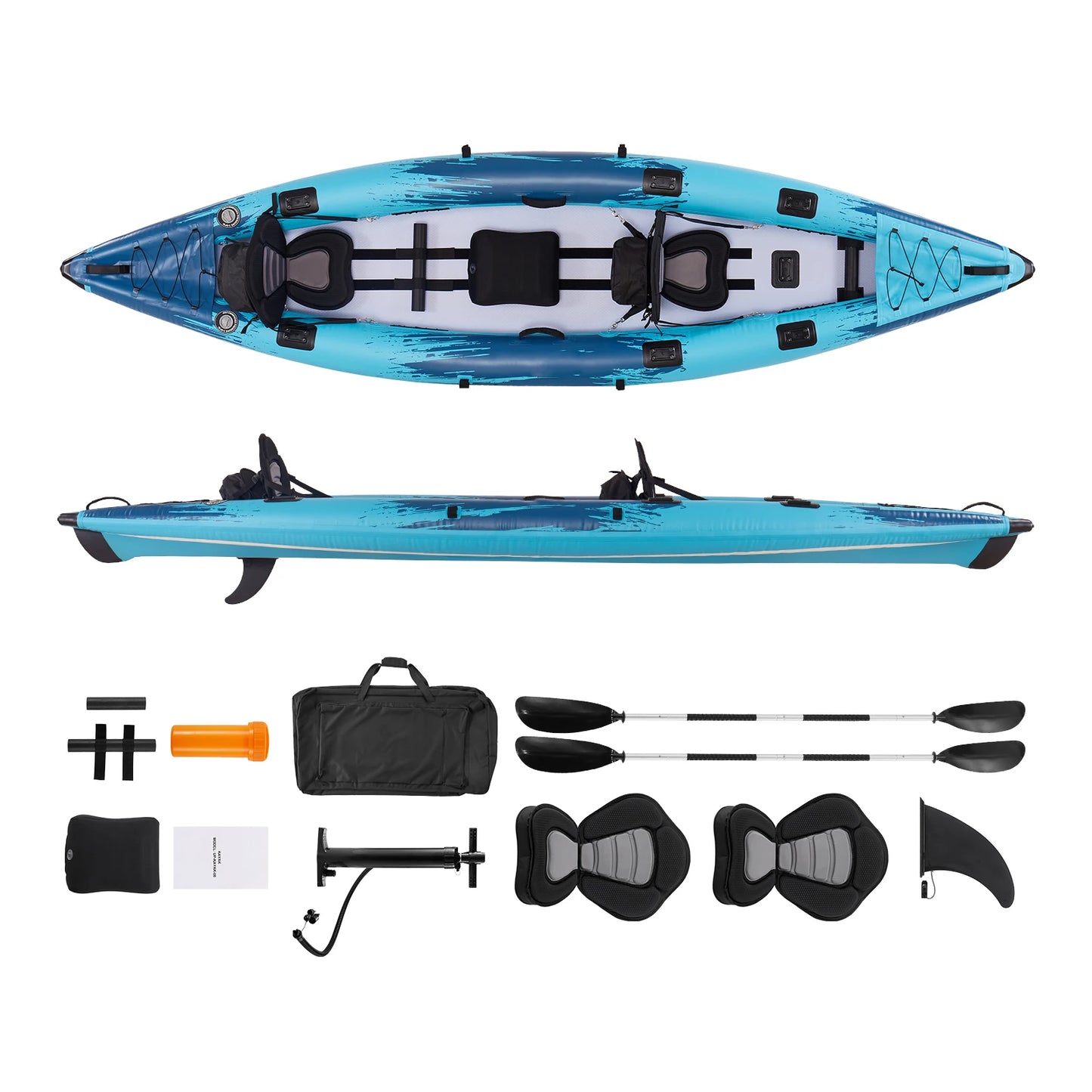 Inflatable Kayak, 2-Person Inflatable Recreational Kayak 700LBS Capacity, Leak & Puncture-Resistant with Padded Seat, PVC Drop-Stitch Floor, 2 Paddles, Hand Pump & Carry Bag for Fishing Camping
