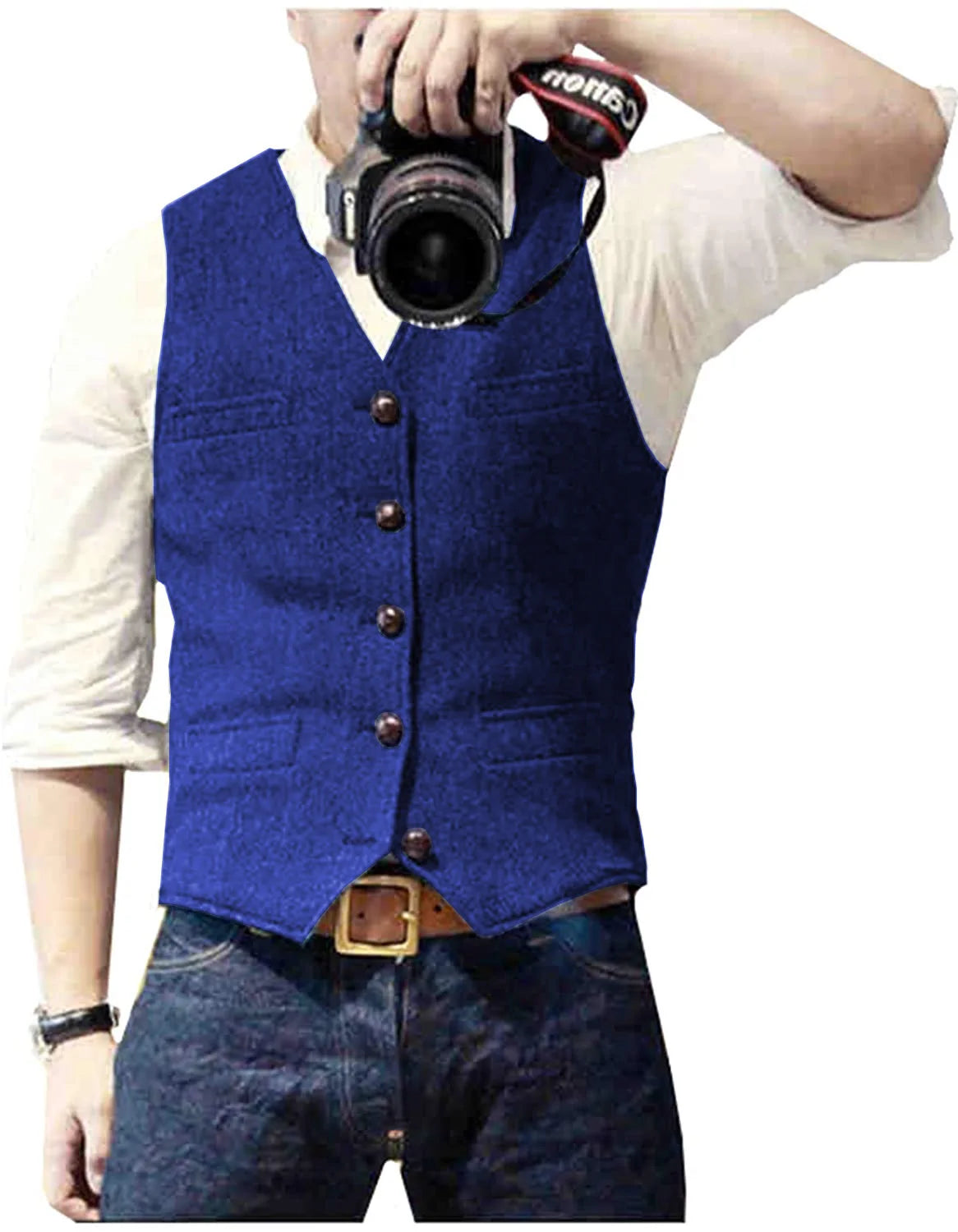 Men's Vest  Wool Herringbone Tweed Casual Waistcoat Business Vest Green/Black/Brown/Coffee
