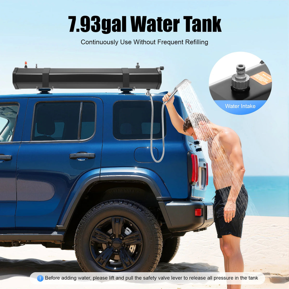 Portable Water Tank for Camping 30L Roof Rack Mount Road Shower, Outdoor Activities Water for roof crossbar luggage rack platform luggage rack roof tent roof luggage box roof luggage frame of SUVs sedans RVs trucks washing ac