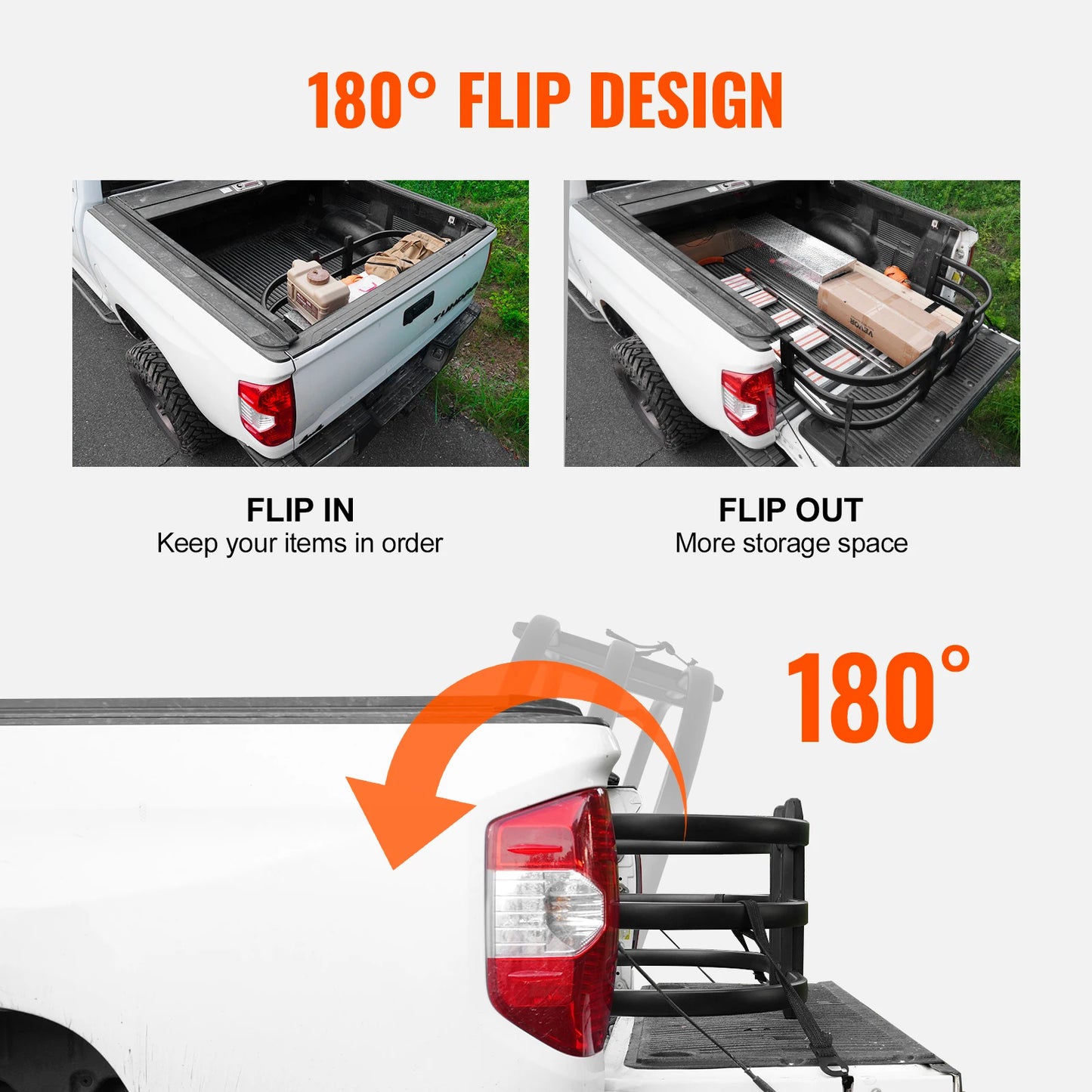 VEVOR Truck Bed Extender Aluminum Retractable Tailgate Extender 51.6"-64"/55.5"-68" Adjustable Length
