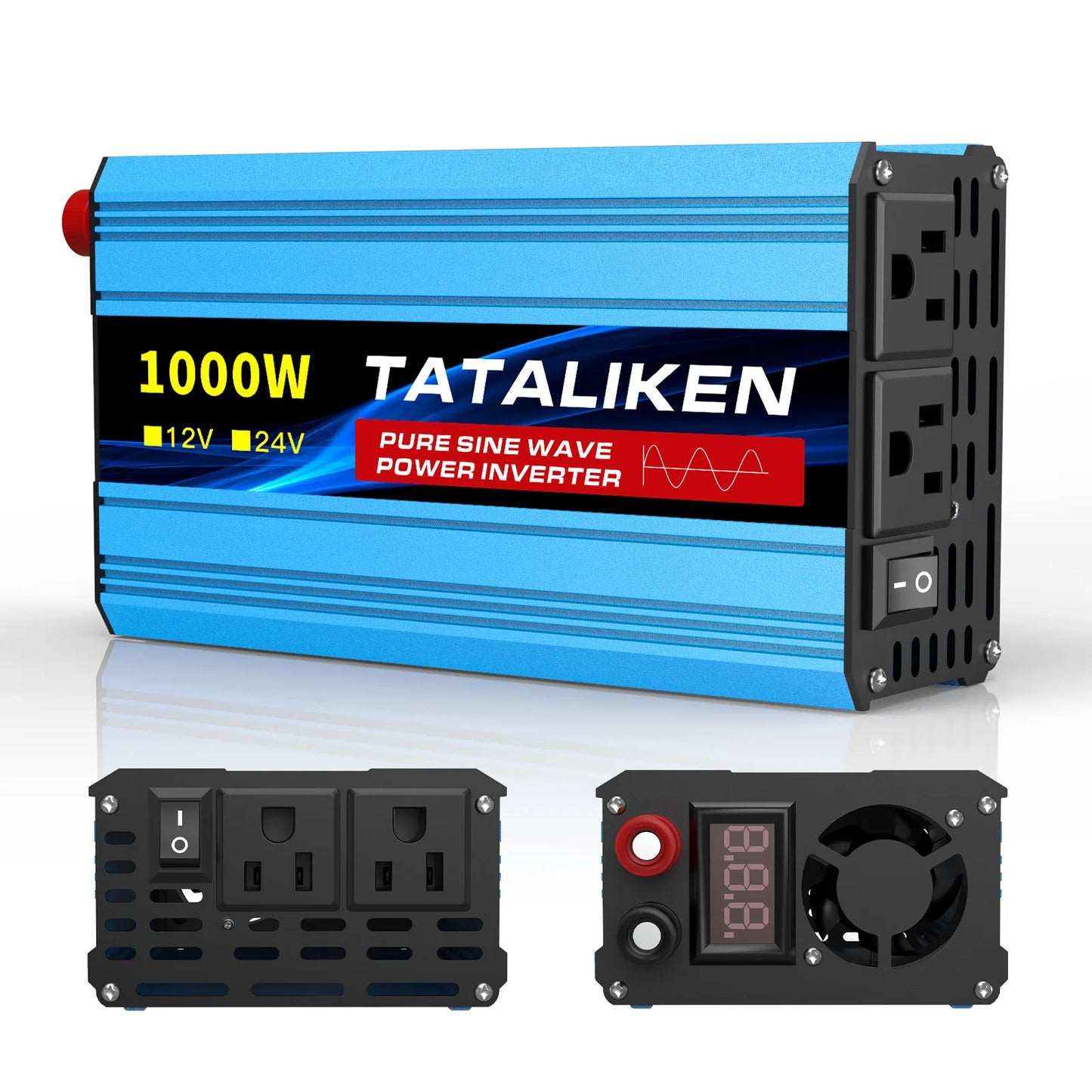 5000W Pure Sine Wave Inverter 12V 24V DC to AC 110V US Outlet Digital Screen Temp-Controlled Fan for Car Vehicle RV Solar