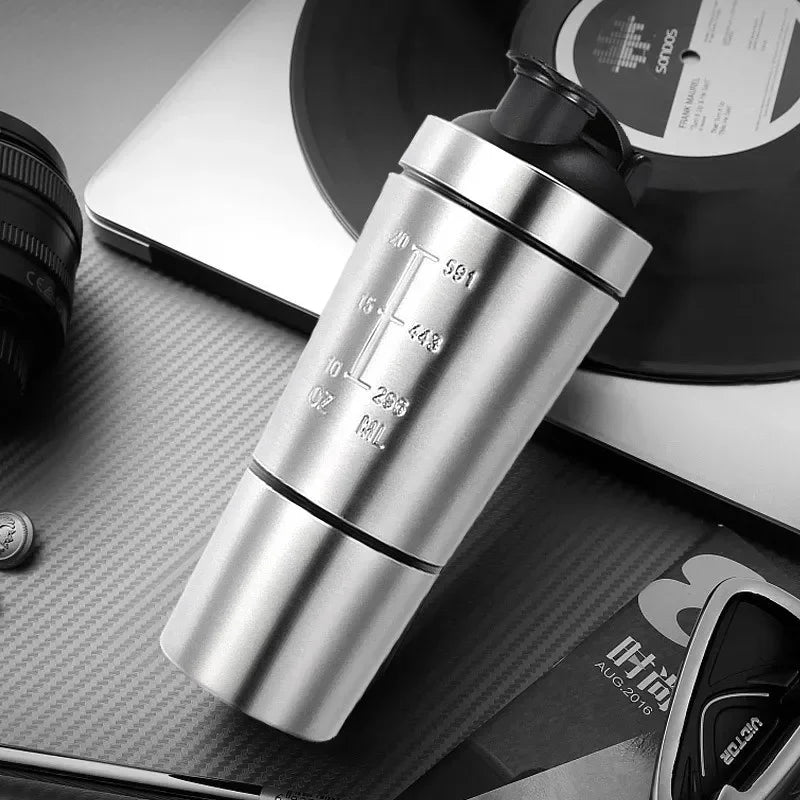 Stainless Steel Cup Vacuum Mixer Outdoor Drink Kettle Detachable Double Layer Shaker Water Bottle