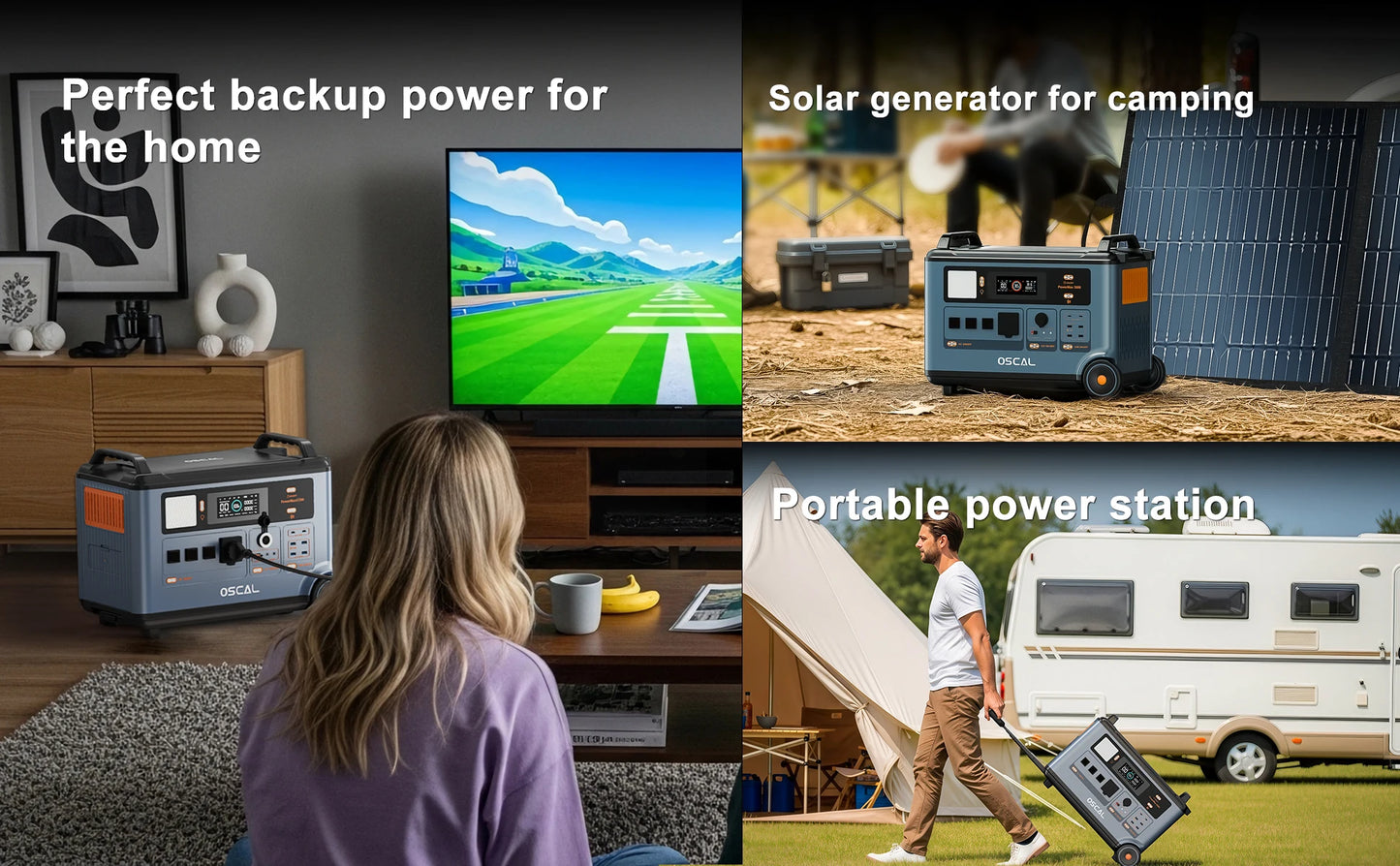 OSCAL PowerMax6000 Portable Power Station With 500W Solar Panel,6000W Continuous 9000W Peak,LiFePO4 Battery,2200W AC 2400W Solar Fast Charging,APP Monitor,Emergency Power Backup for Home,Camper,Outdoor Blackout
