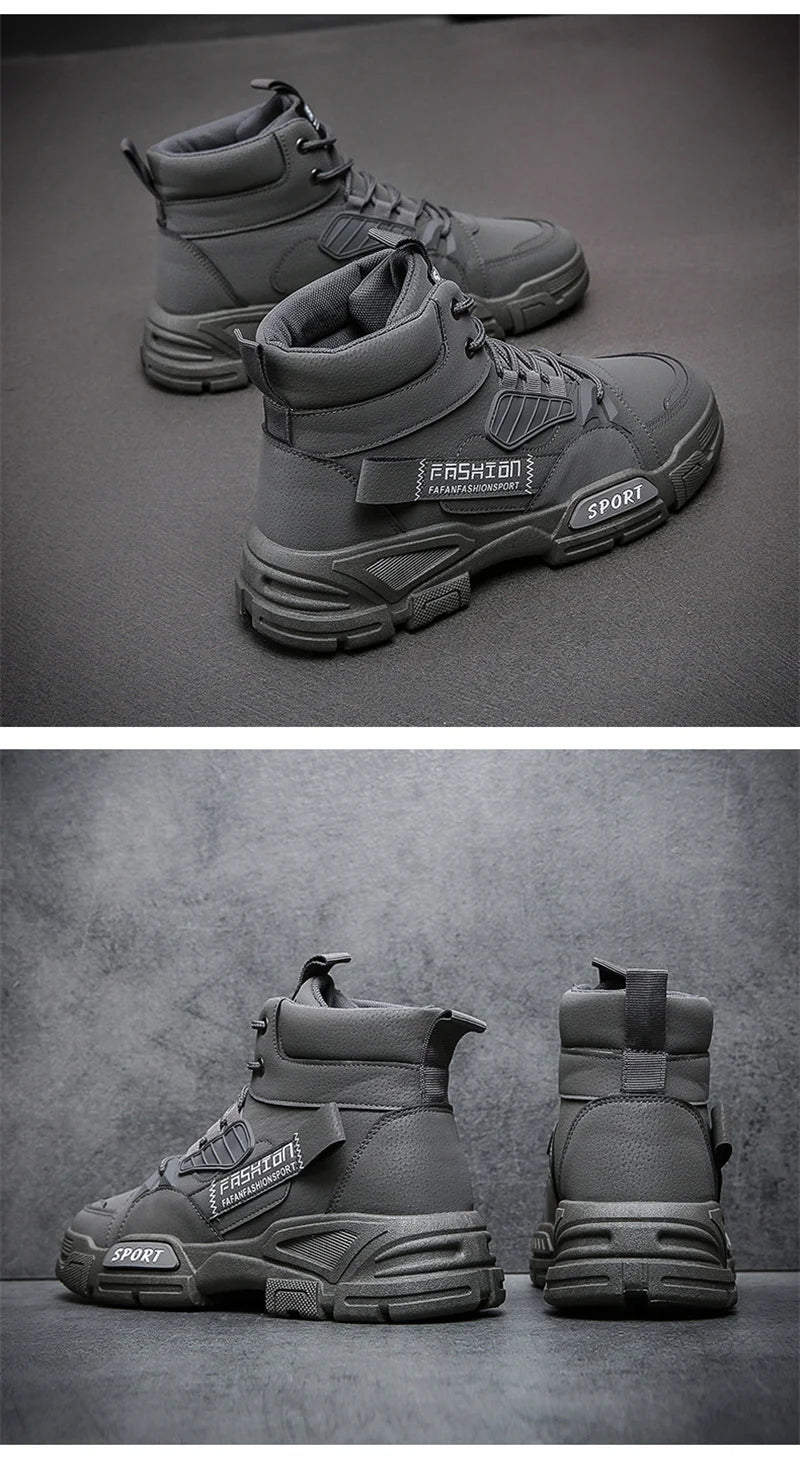 2024 Spring New Leisure Shoes for Men Outdoor Work Boots Trendy Fashion Leather Boots High Top