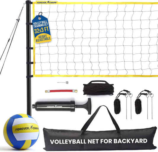 Portable Volleyball Net Set with Regulation Size Net, PU Ball, Carrying Bag, Poles & Pump for Outdoor Play
