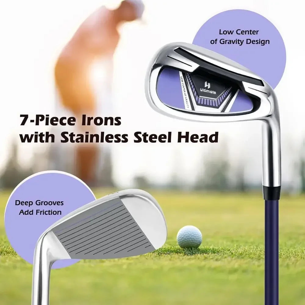11-Piece Women's Golf Club Set with 460CC Driver, Hybrid, Irons, Putter, and Cart Bag