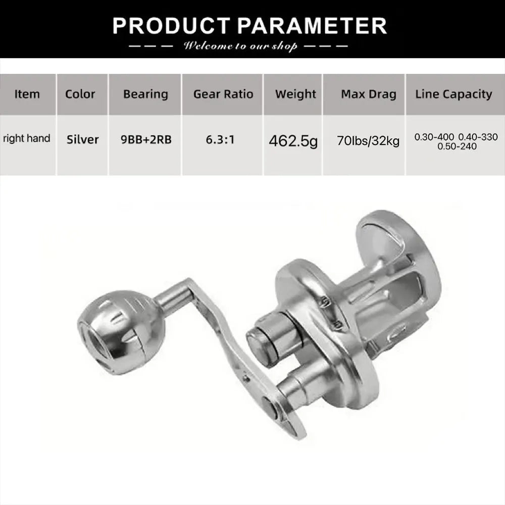 Saltwater Trolling Reel High Speed Ratio Fishing Reel Max Drag 32KG Full Metal Baitcasting Fishing Reels