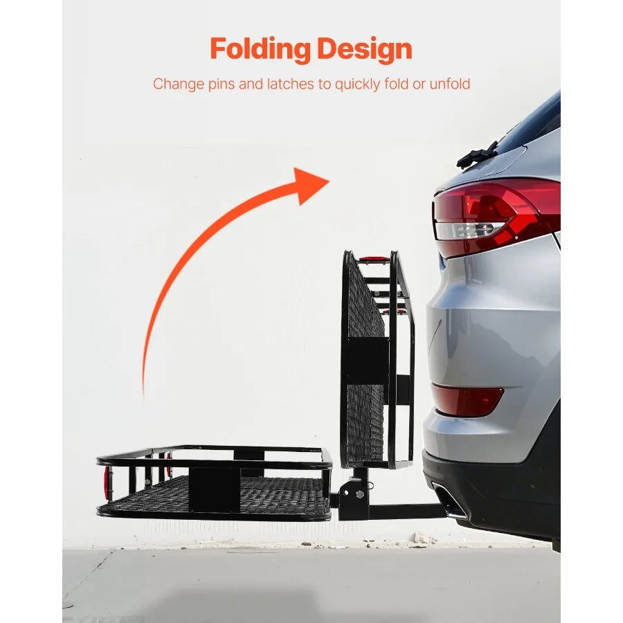 70 x 30 x 6 Folding Hitch Mount Cargo Carrier with 500 lbs Capacity Nighttime Reflective Reminder Hitch Lock for 2" Receiver