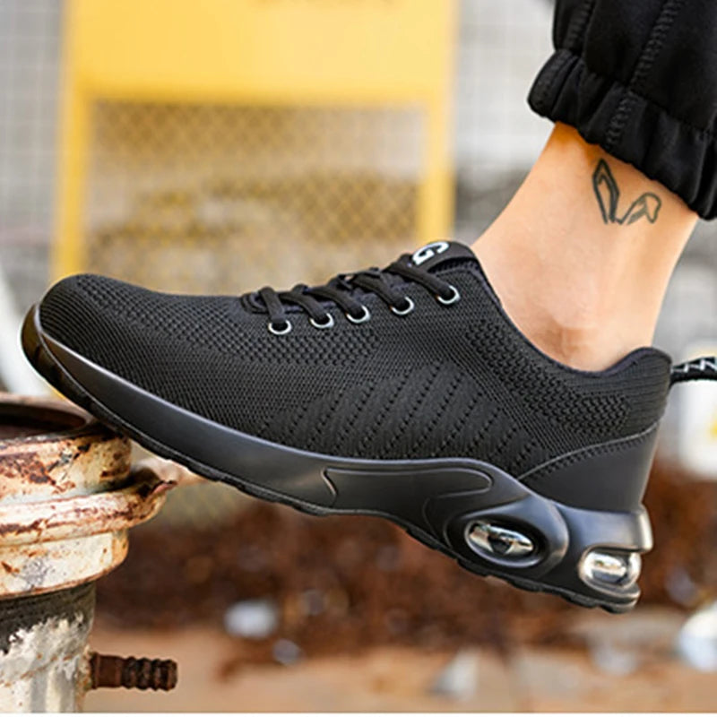 Fashion Men's Work Sneakers Mesh Breathable Safety Shoes Men Steel Toe Work Shoe Anti-smashing