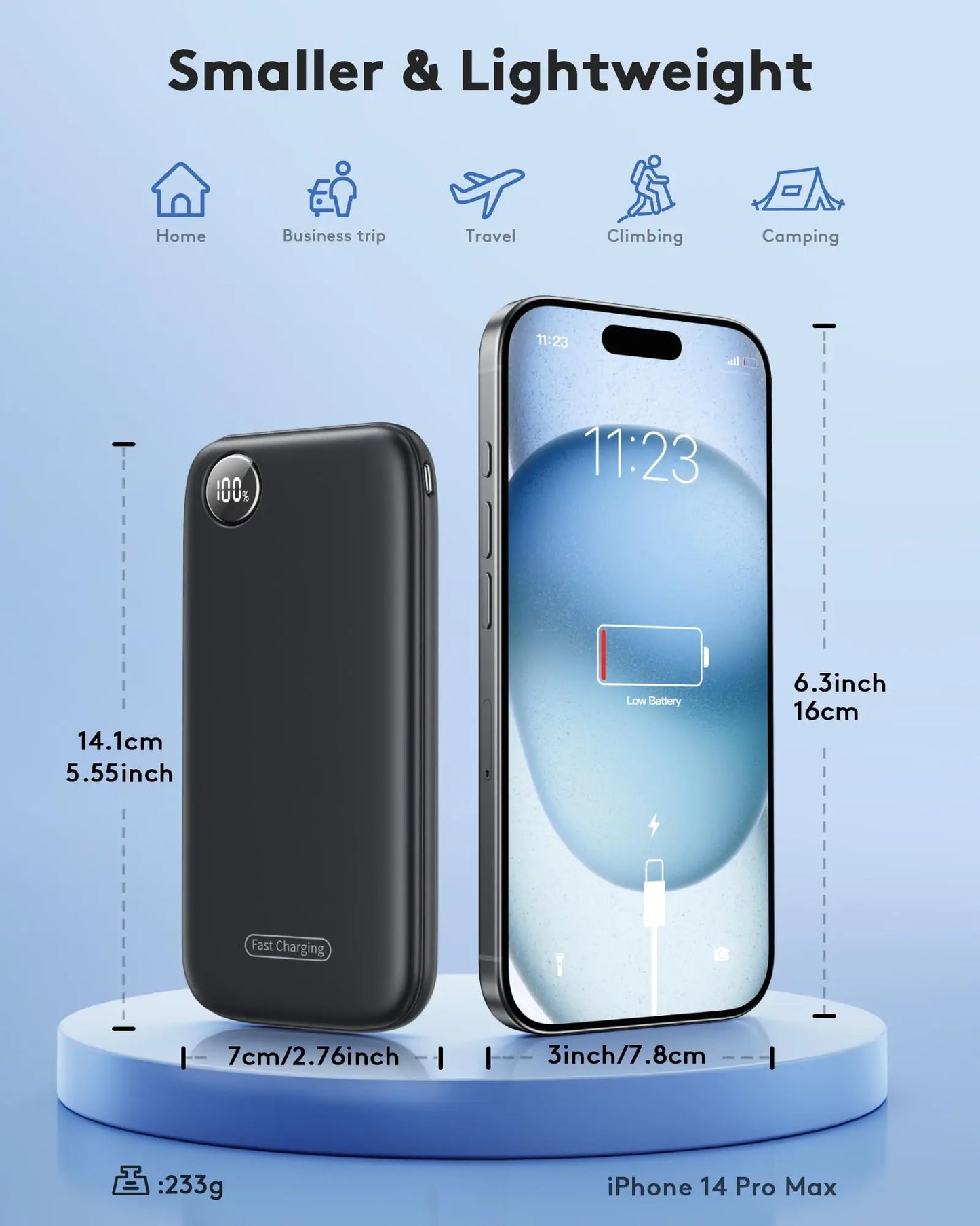 Ultra-Slim 10000mAh Portable Charger with Fast Charging (Max 12V/4.5A), USB-C Input/Output, Lightweight