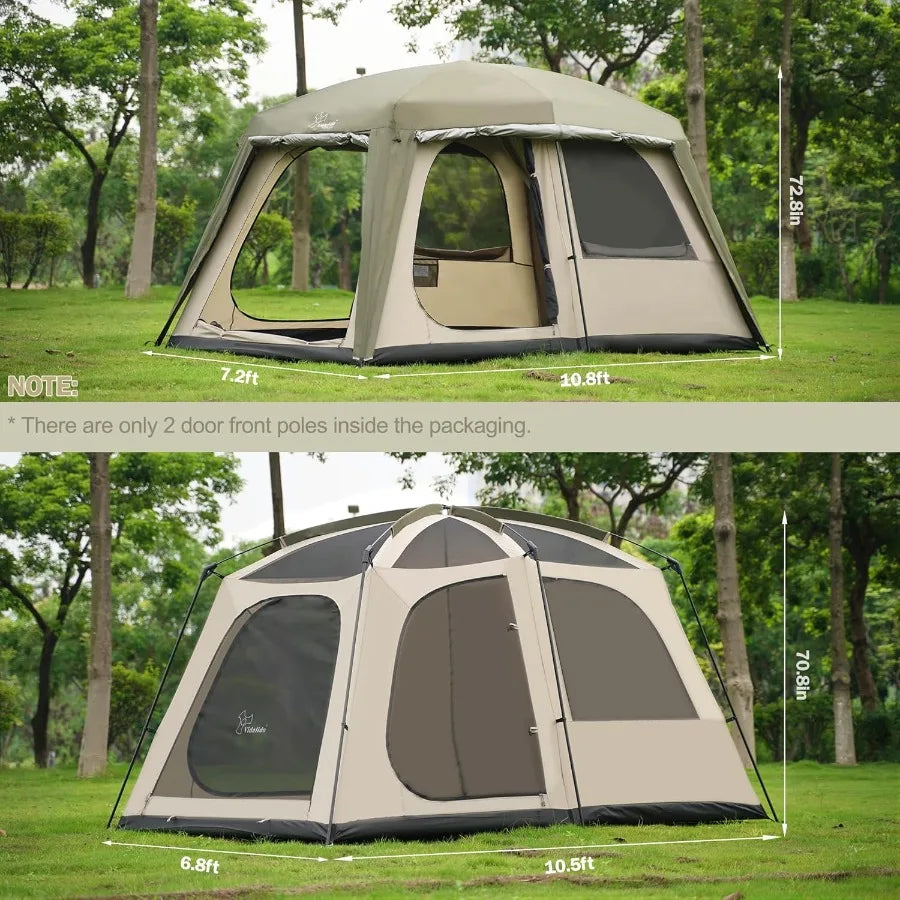 4-6 Person Large Family Cabin Camping Tent with 3 Doors and 2 Rooms Double Layer Waterproof Portable Glamping Tent for Outdoor