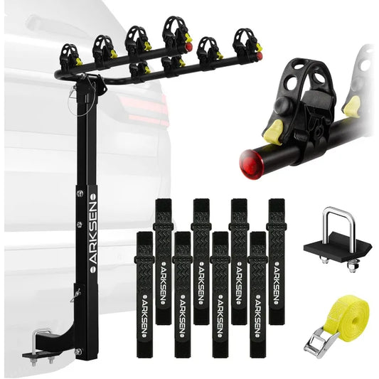 ARKSEN 4 Bike Rack, Heavy Duty Bicycle Carrier, Rear Hitch Mount with 2" Receiver, Tie Down Strap, Anti-Rattle Hitch Tightener