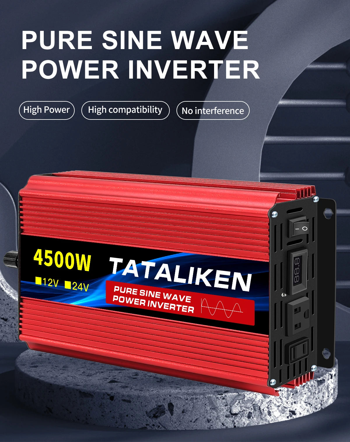 1600w-4500W 12V/24V to AC 110V 60Hz Pure Sine Wave Inverter Car Power Transformer  Voltage Portable  Converter with LED Display