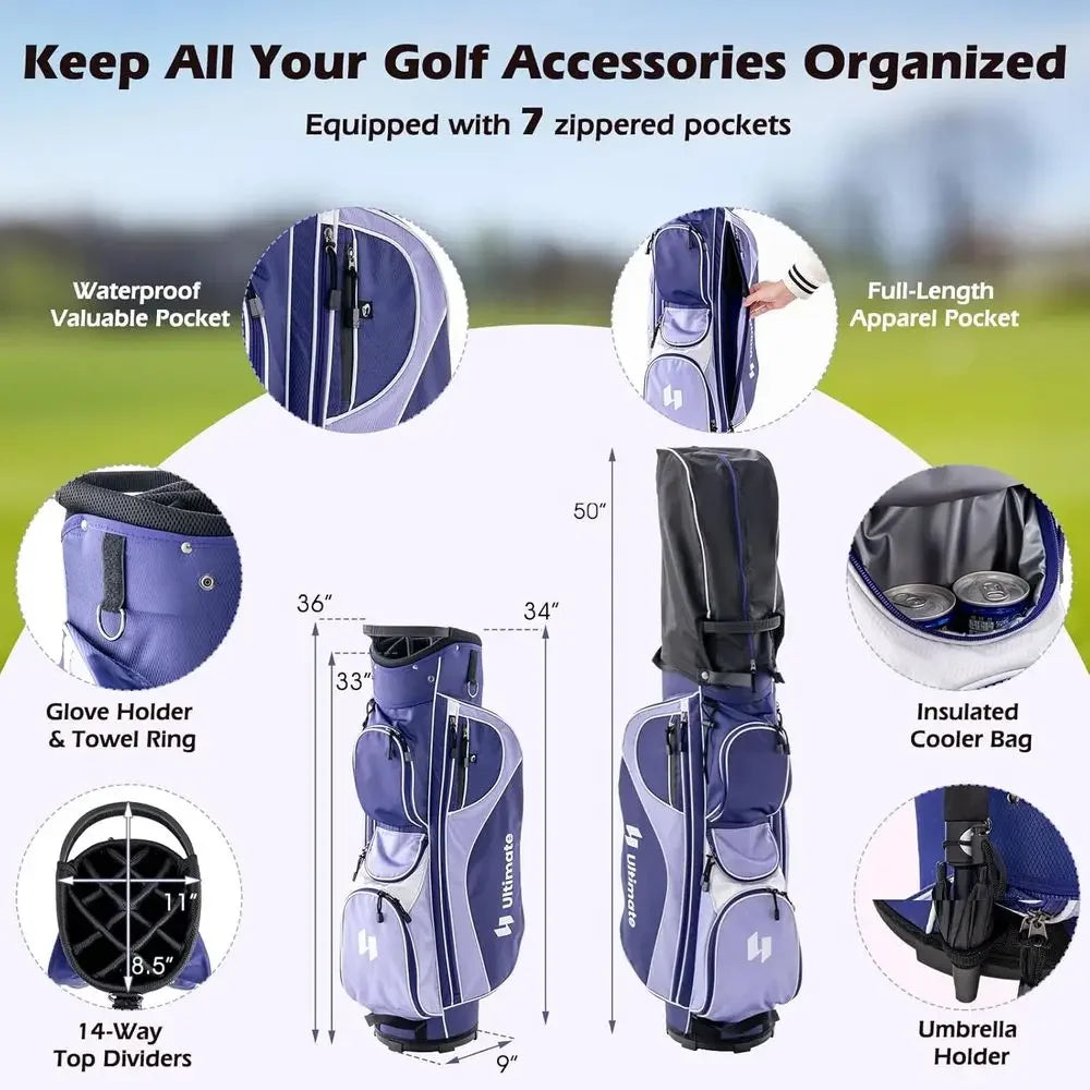 11-Piece Women's Golf Club Set with 460CC Driver, Hybrid, Irons, Putter, and Cart Bag