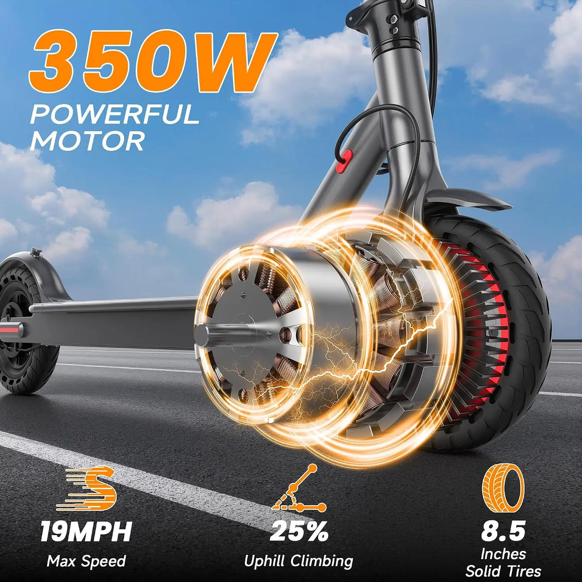 8.5'' Electric Scooter for Adults, Folding E Scooter with 350W Motor 19Mph Top Speed, Max 19-23 Miles Long Range Commuting Scooters with Dual Brakes System, APP Control