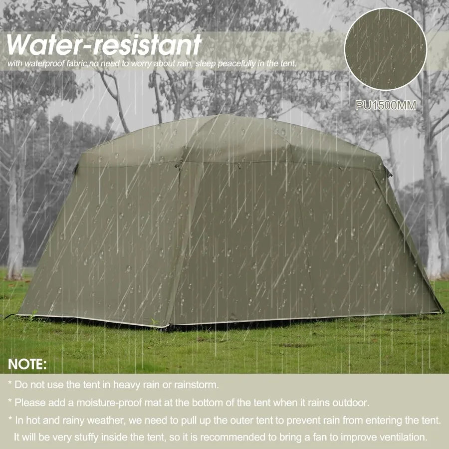 4-6 Person Large Family Cabin Camping Tent with 3 Doors and 2 Rooms Double Layer Waterproof Portable Glamping Tent for Outdoor