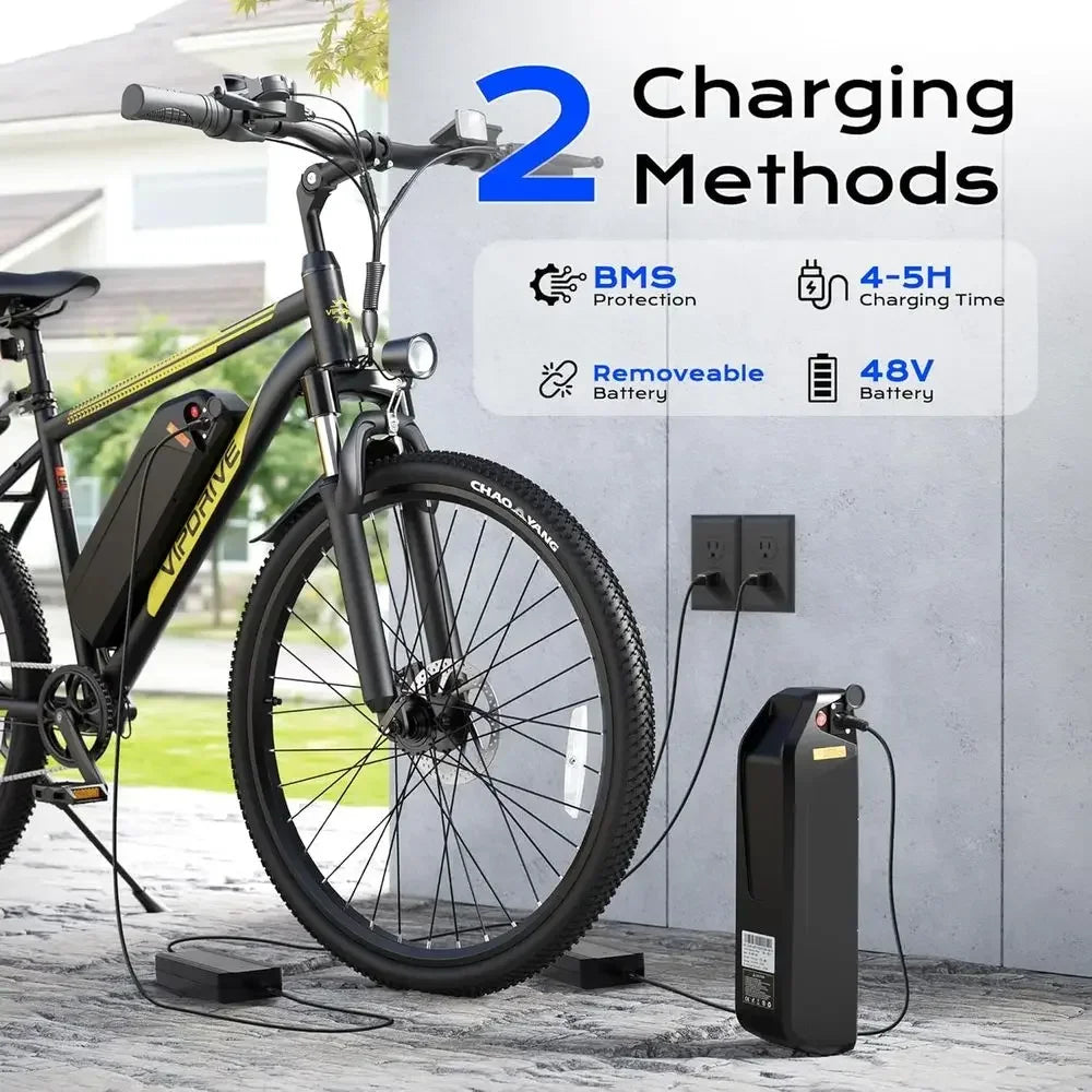 750W Peak Motor Adult Electric Mountain Bike, 22 MPH, 48V, 50 Miles Range, 24/26 Wheels, 7-Speed, Front Suspension