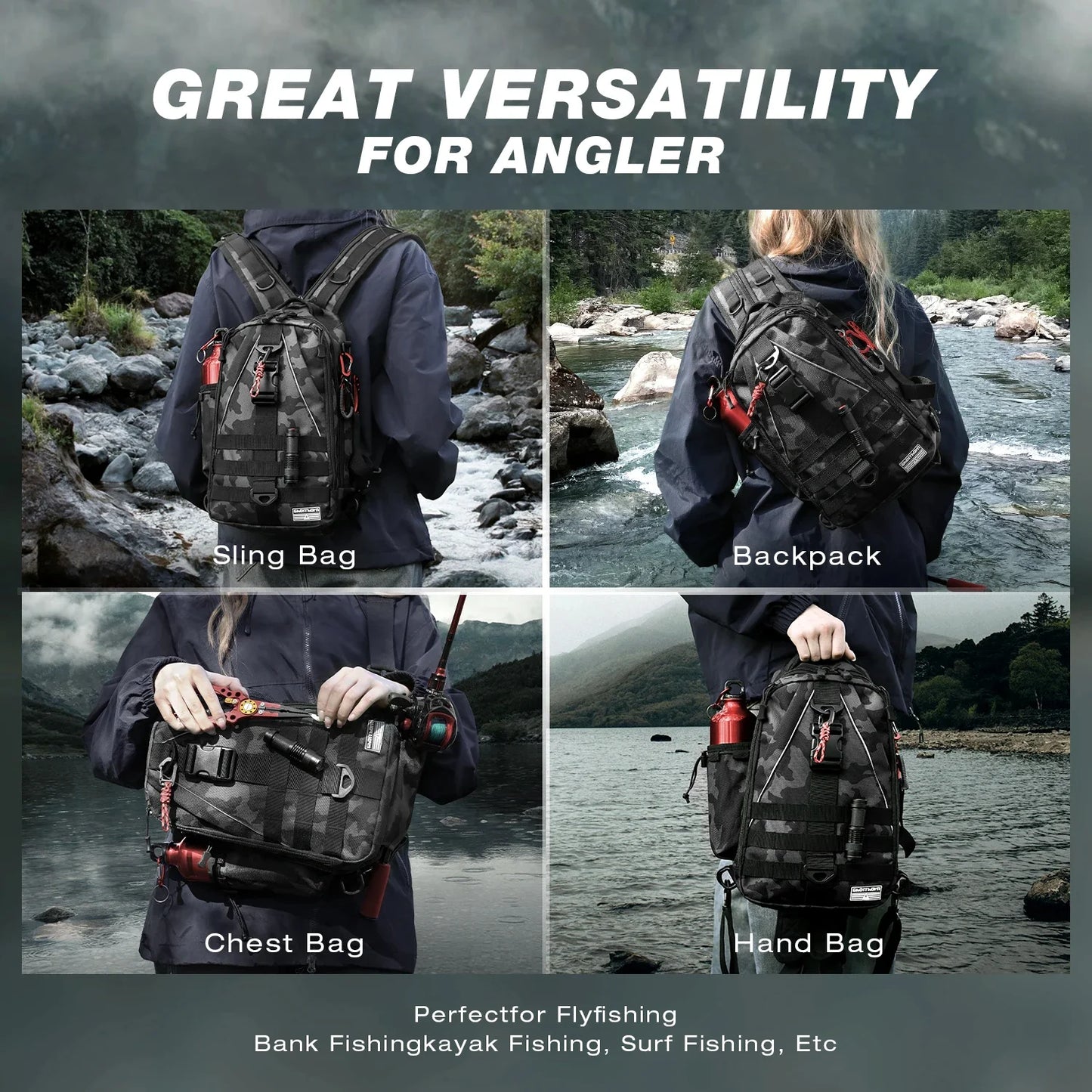 Fishing Backpack Tackle Sling  - Fishing Backpack with Rod Holder