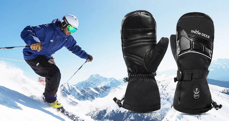 Moto Snowboard Rechargeable Electric Heated Skiing Gloves Leather Battery Winter Mittens For Women Men
