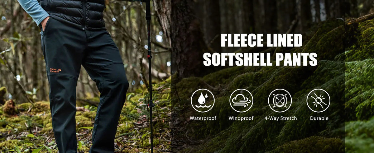 Pioneer Camp Men's Fleece Lined Hiking Pants Insulated Waterproof Softshell Winter Warm Work Snow Ski Pants Snowboard