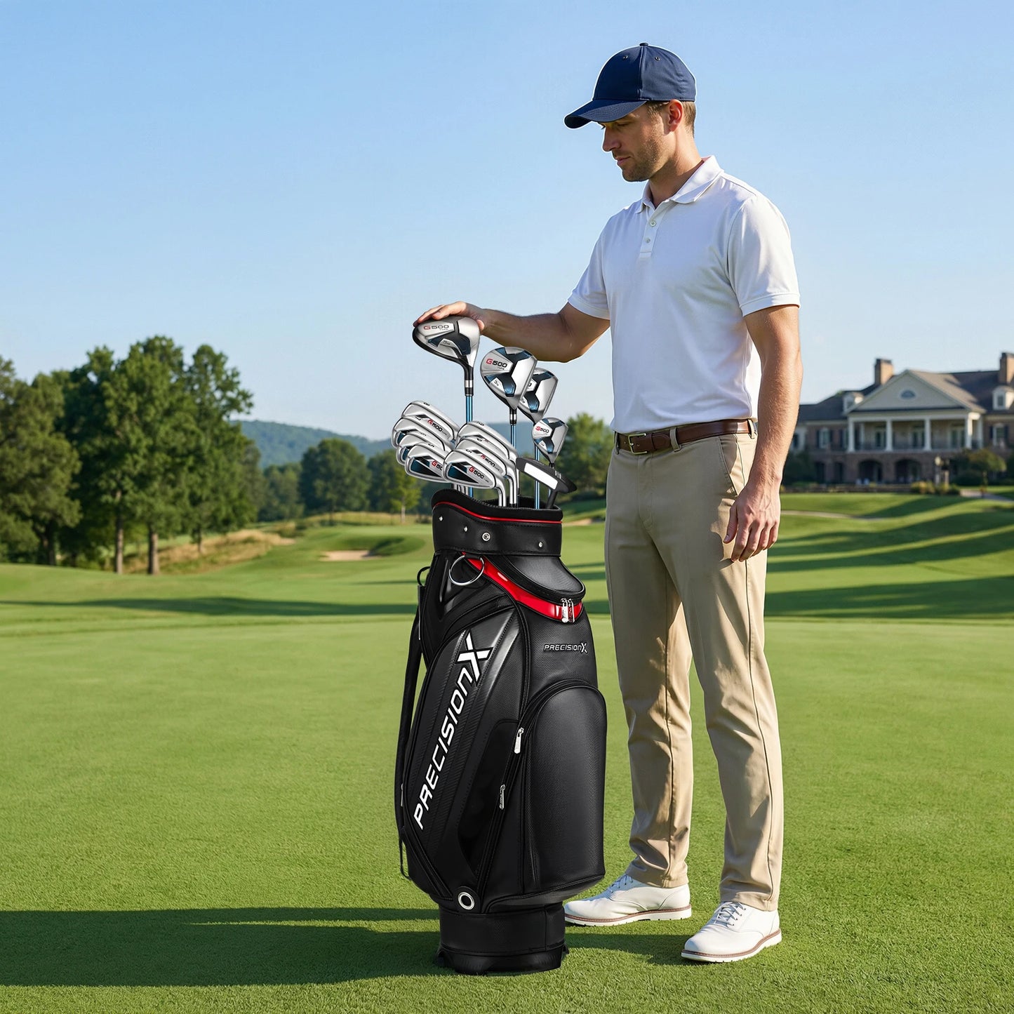 1 Set Men's Golf Club Set (3 Woods, 1 Hybrid Club, 6 Irons , 1 Pitching Wedge, 1 Putter), Including Golf Bag And 5 Club Covers, Specially Designed for Right-handed Golfers | Suitable for Beginners And Intermediate Players, Go
