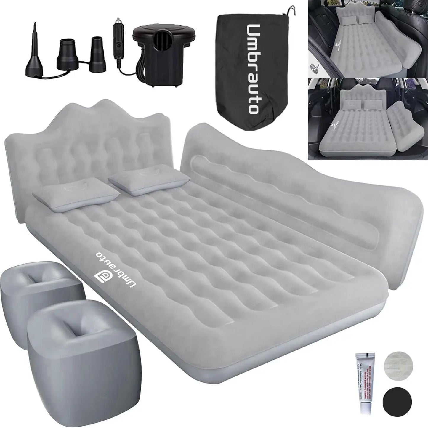 Inflatable Car Mattress Bed: SUV Camping Air Mattress with Pump & Pillows, Blow Up Car Sleeping Matt