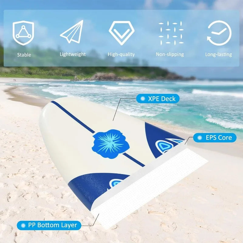 GYMAX Surfboard, 6' Body Board with Removable Fins & Protective Leash, Non-Slip Surfing Board